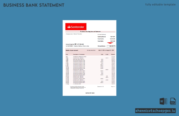 Beispiel eines Kontoauszugs der Santander Bank (Word- und PDF-Datei)